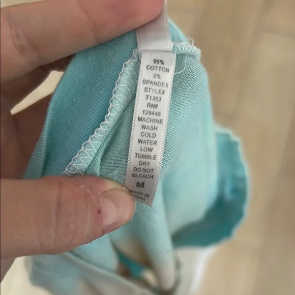 Women’s Cream and Blue Fitted Short Sleeve T-Shirt Tie Dye V-Neck Size M - Picture 7 of 7